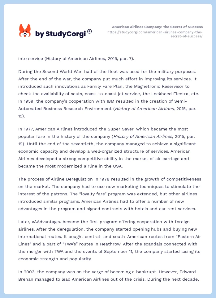 American Airlines Company: the Secret of Success. Page 2