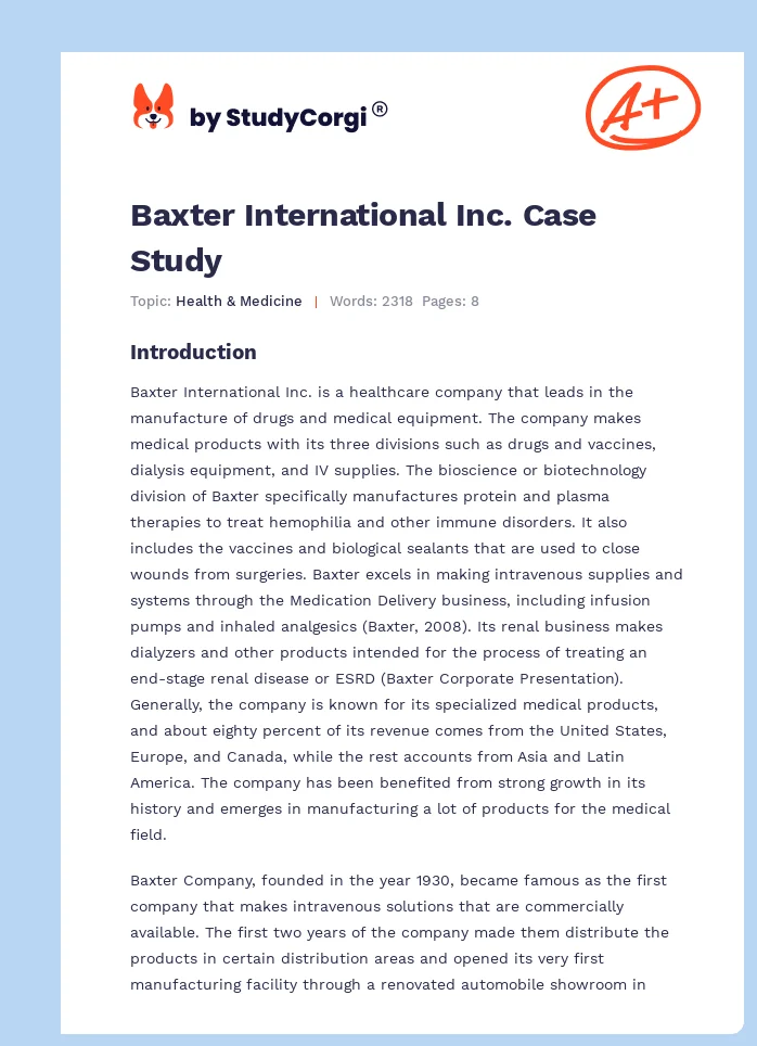 Baxter International Inc. Case Study. Page 1