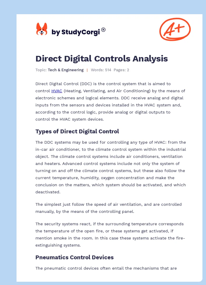 Direct Digital Controls Analysis. Page 1