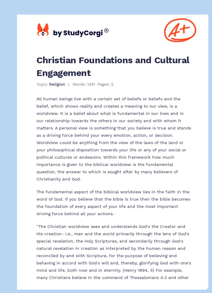 Christian Foundations and Cultural Engagement. Page 1