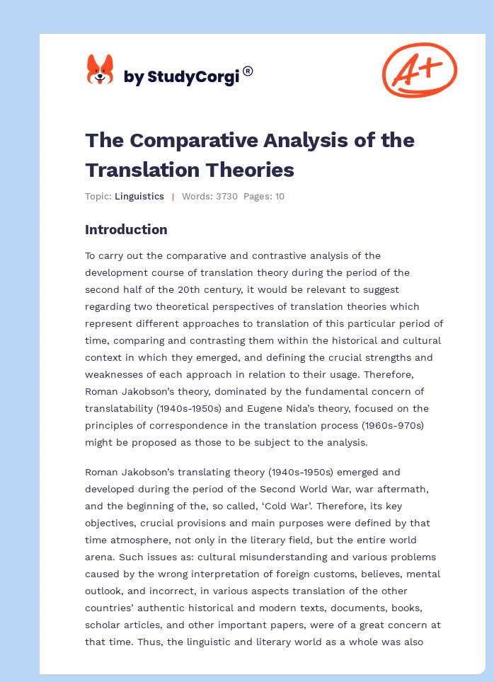 The Comparative Analysis of the Translation Theories. Page 1