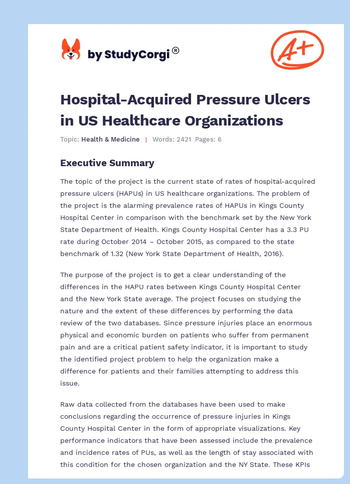 Hospital-Acquired Pressure Ulcers in US Healthcare Organizations. Page 1