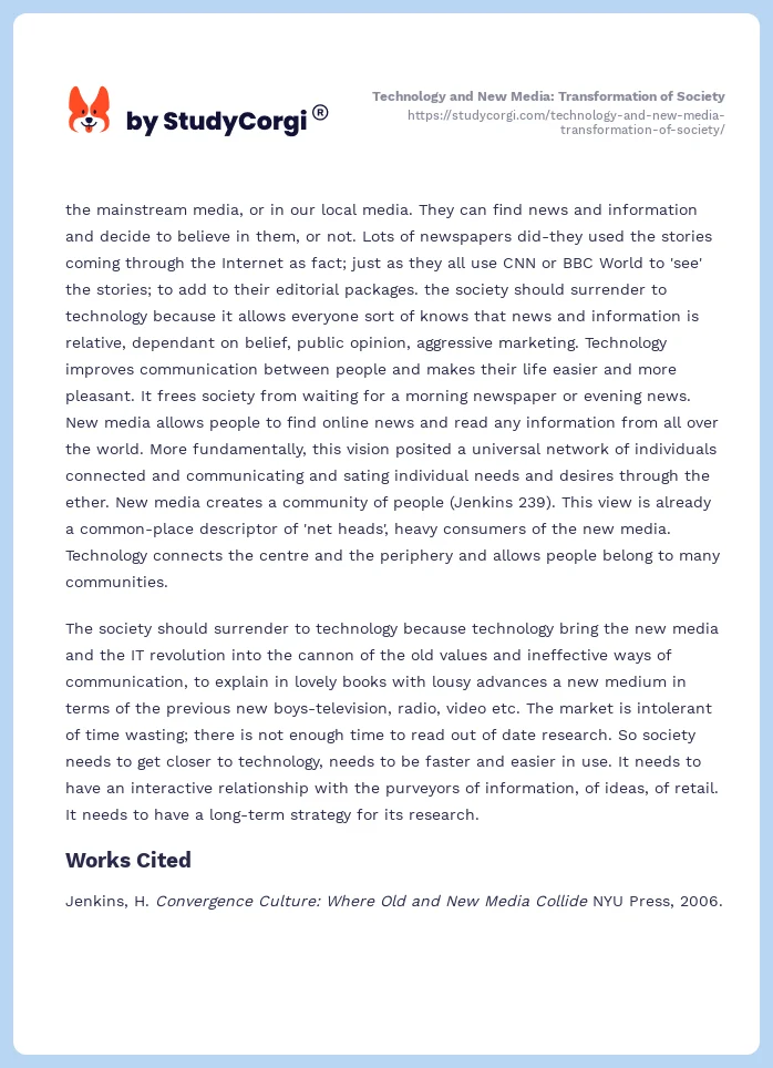 Technology and New Media: Transformation of Society. Page 2
