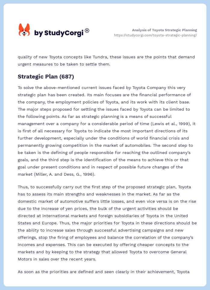 Analysis of Toyota Strategic Planning. Page 2