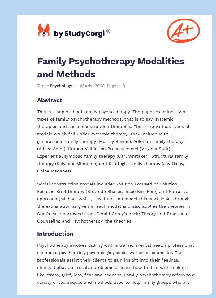 Family Psychotherapy Modalities and Methods. Page 1
