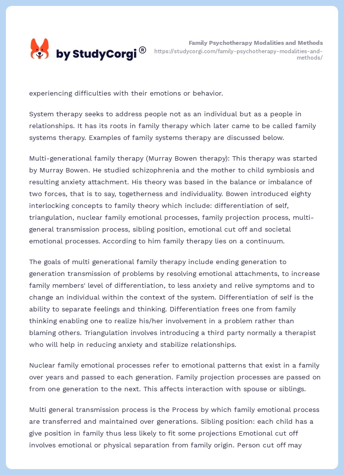 Family Psychotherapy Modalities and Methods. Page 2