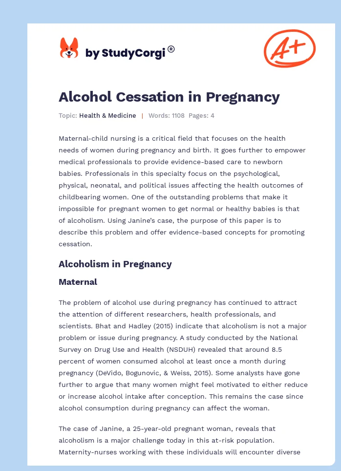 Alcohol Cessation in Pregnancy. Page 1