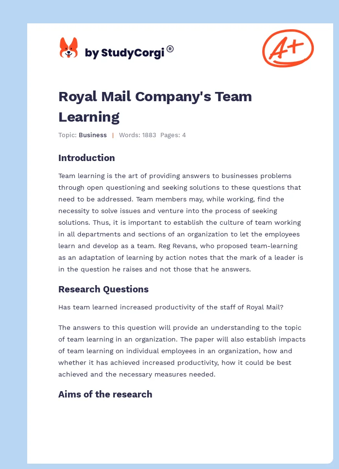 Royal Mail Company's Team Learning. Page 1
