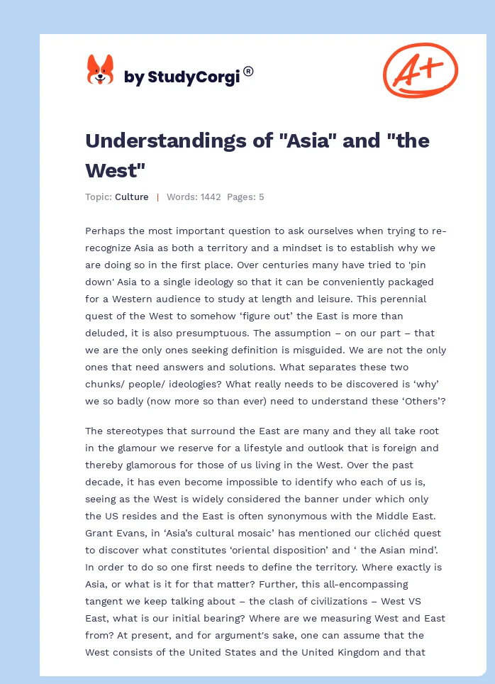 Understandings of "Asia" and "the West". Page 1