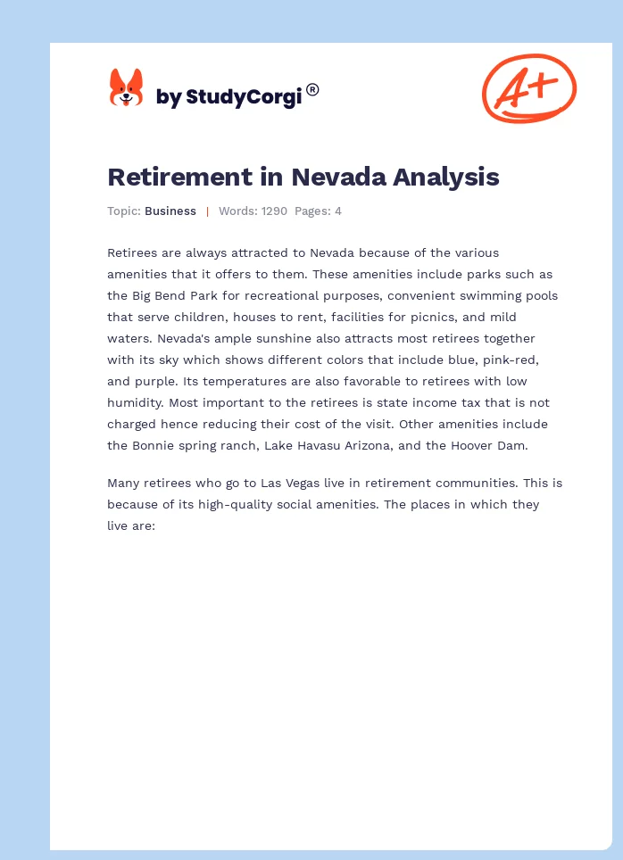 Retirement in Nevada Analysis. Page 1