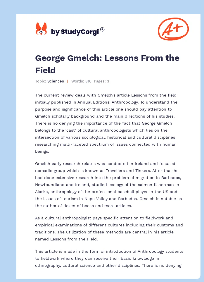 George Gmelch: Lessons From the Field. Page 1