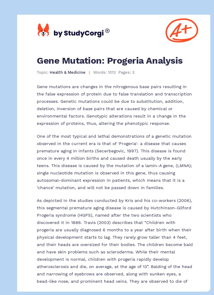 Gene Mutation: Progeria Analysis. Page 1