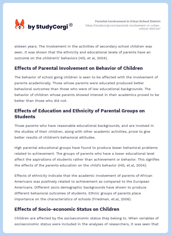 Parental Involvement in Urban School District. Page 2