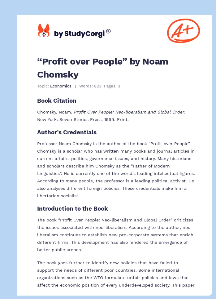 “Profit over People” by Noam Chomsky. Page 1