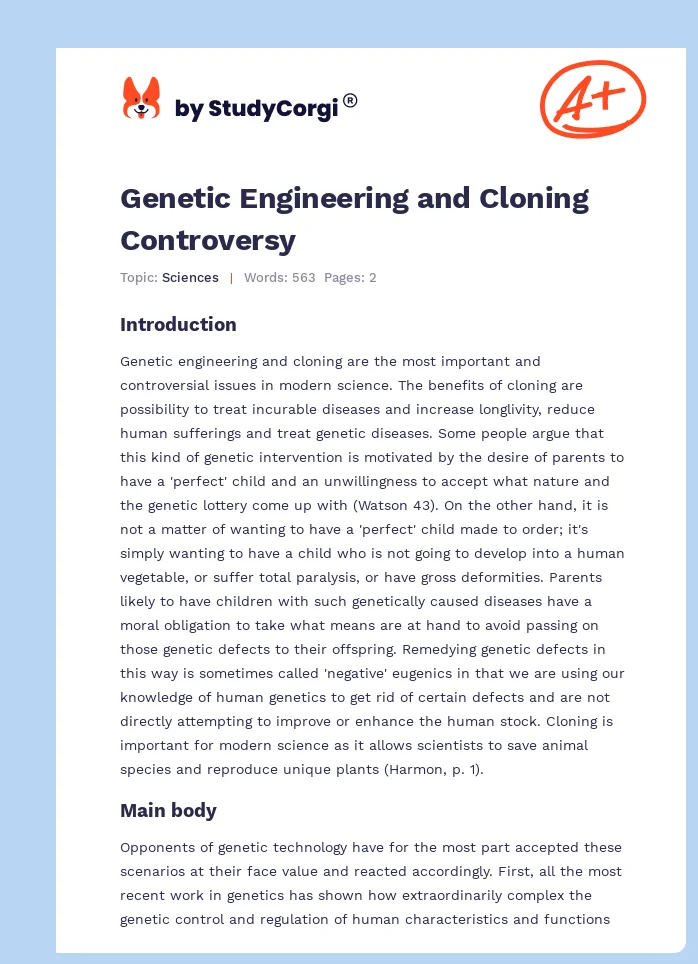 Genetic Engineering and Cloning Controversy. Page 1