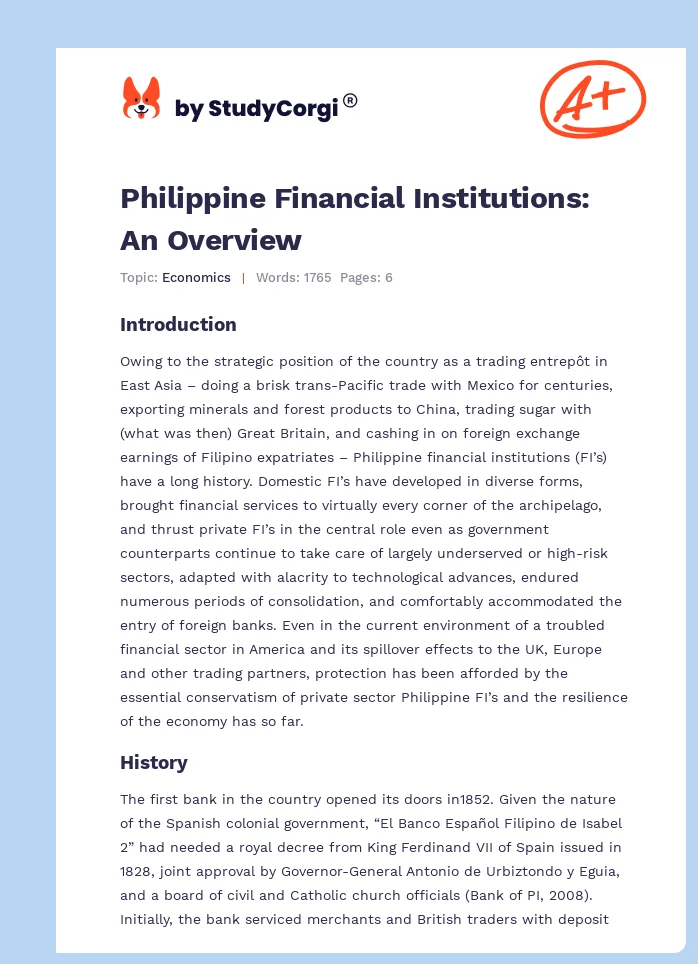 Philippine Financial Institutions: An Overview. Page 1