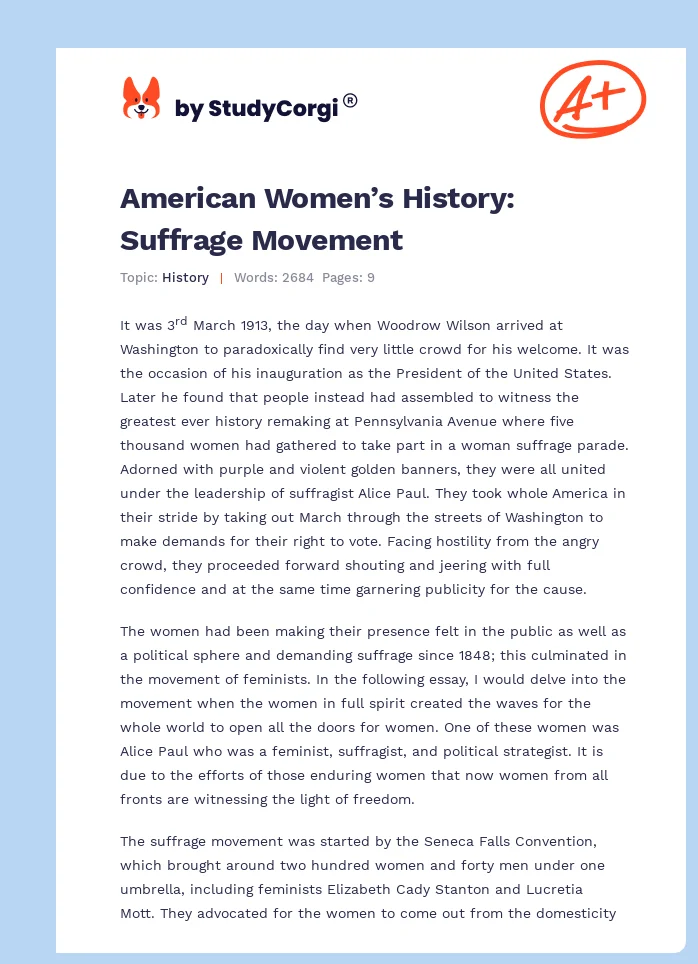 American Women’s History: Suffrage Movement. Page 1