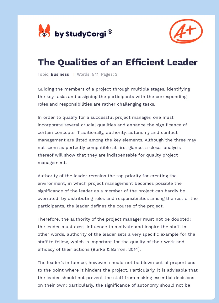 The Qualities of an Efficient Leader. Page 1