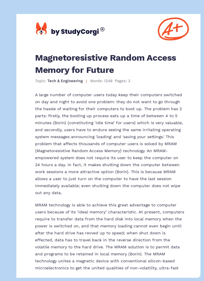Magnetoresistive Random Access Memory for Future. Page 1