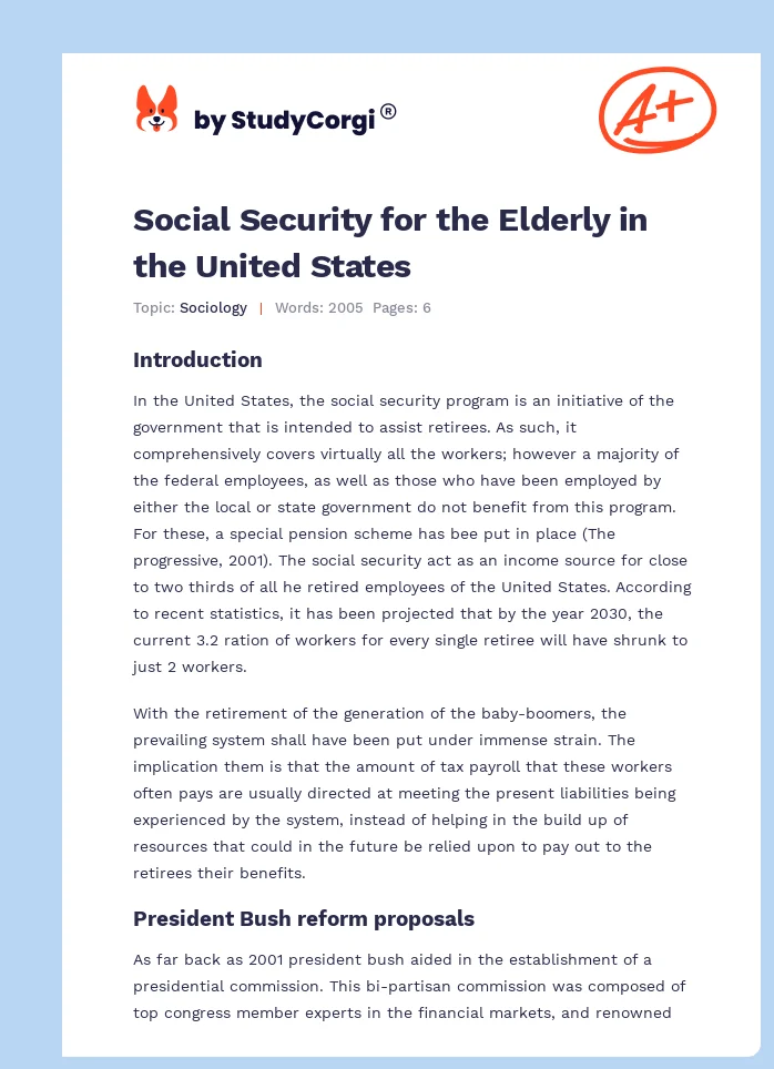 Social Security for the Elderly in the United States. Page 1