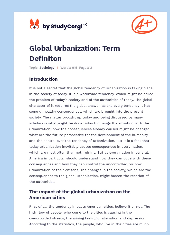 Global Urbanization: Term Definiton. Page 1