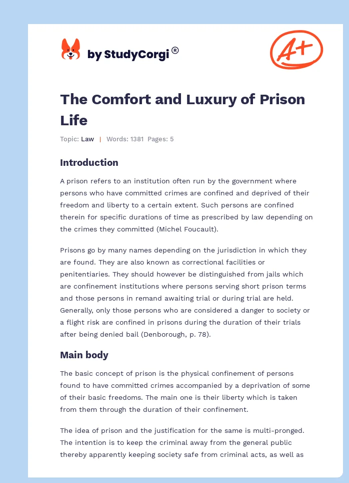 The Comfort and Luxury of Prison Life. Page 1