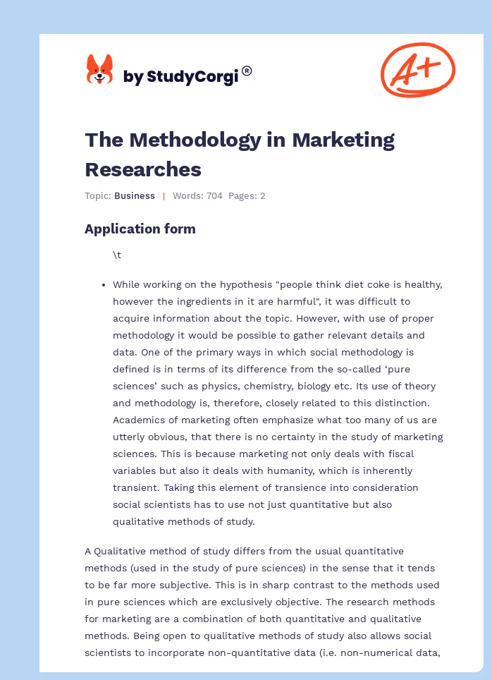 The Methodology in Marketing Researches. Page 1