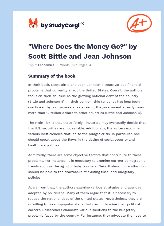 "Where Does the Money Go?" by Scott Bittle and Jean Johnson. Page 1