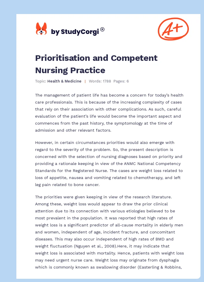 Prioritisation and Competent Nursing Practice. Page 1