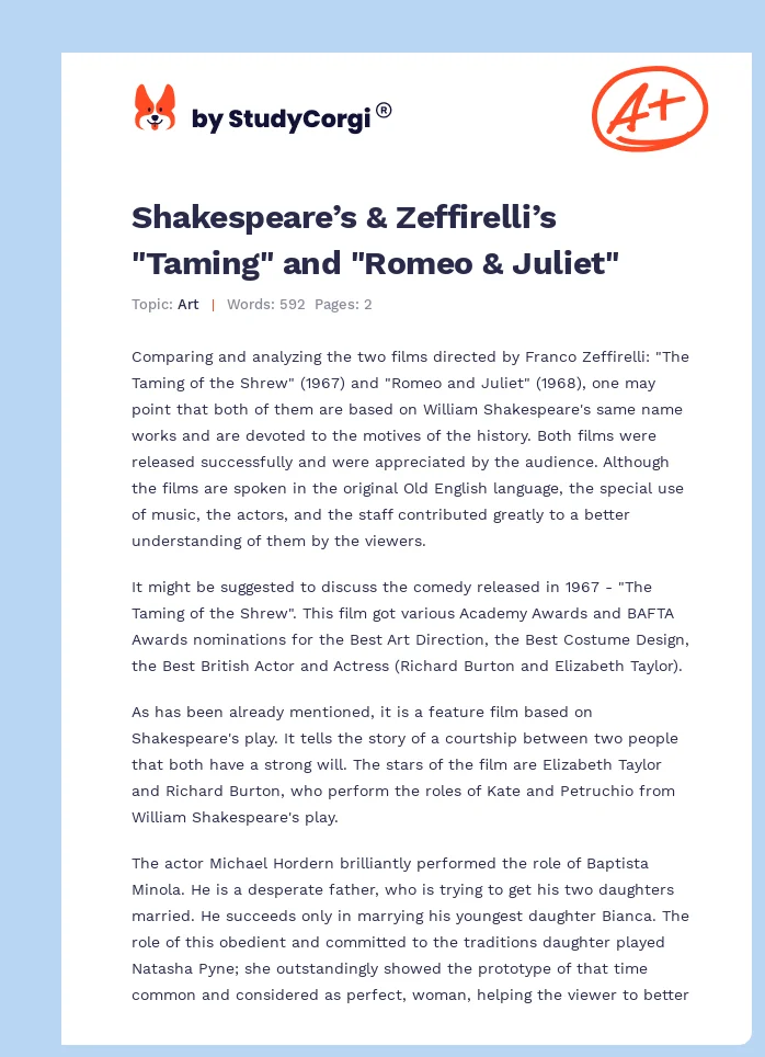 Shakespeare’s & Zeffirelli’s "Taming" and "Romeo & Juliet". Page 1