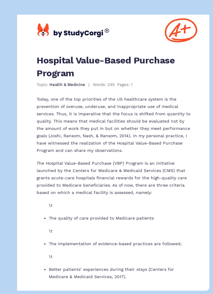 Hospital Value-Based Purchase Program. Page 1