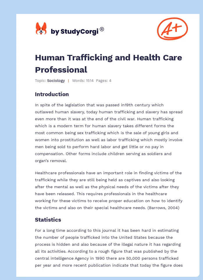 Human Trafficking and Health Care Professional. Page 1