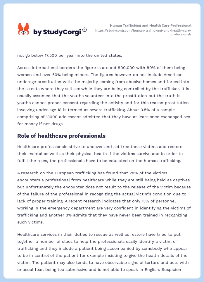 Human Trafficking and Health Care Professional. Page 2