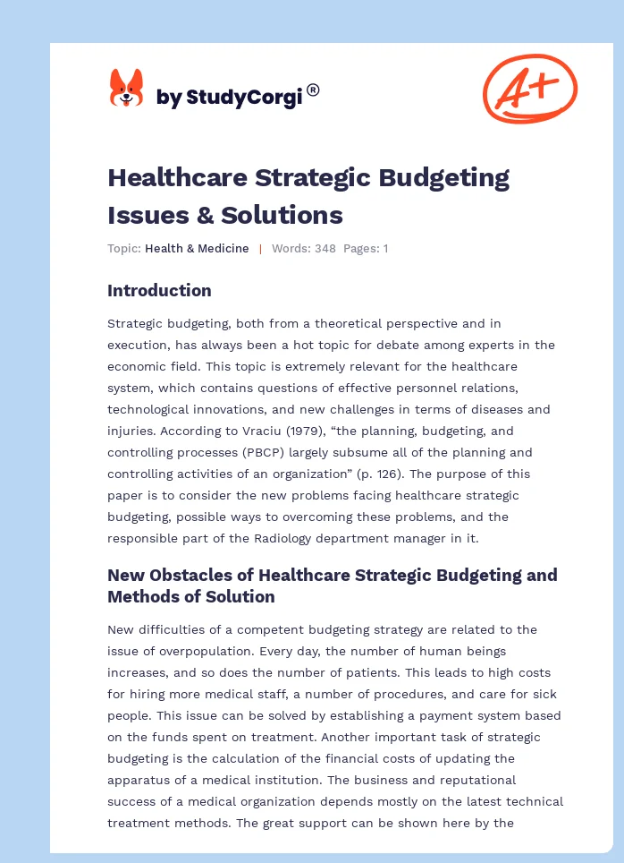 Healthcare Strategic Budgeting Issues & Solutions. Page 1