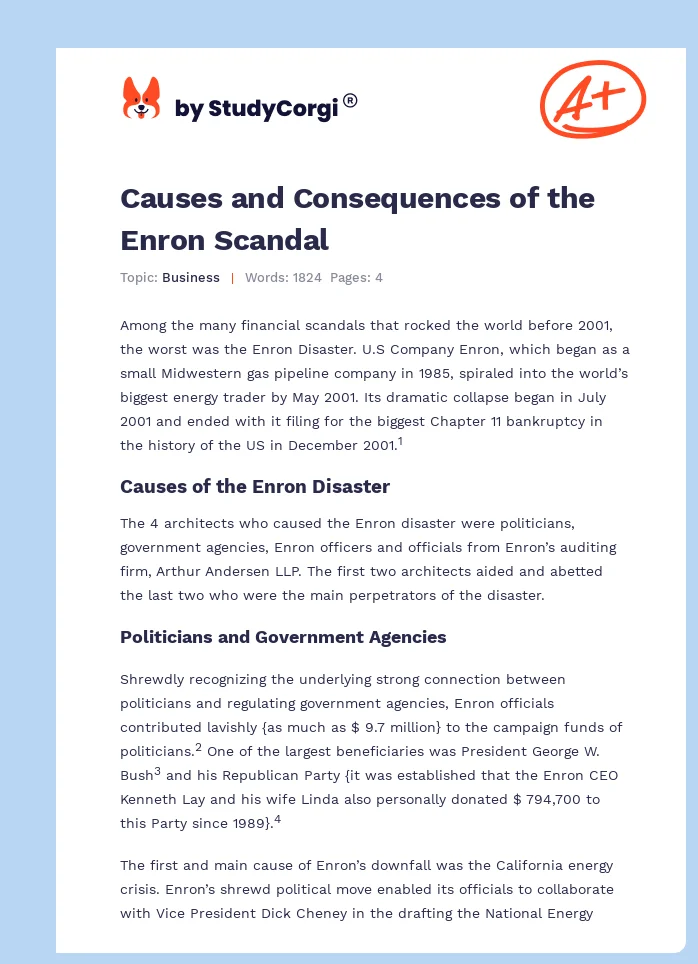 Causes and Consequences of the Enron Scandal. Page 1