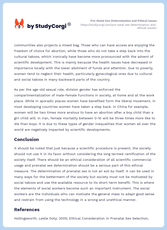 Pre-Natal Sex Determination and Ethical Issues. Page 2