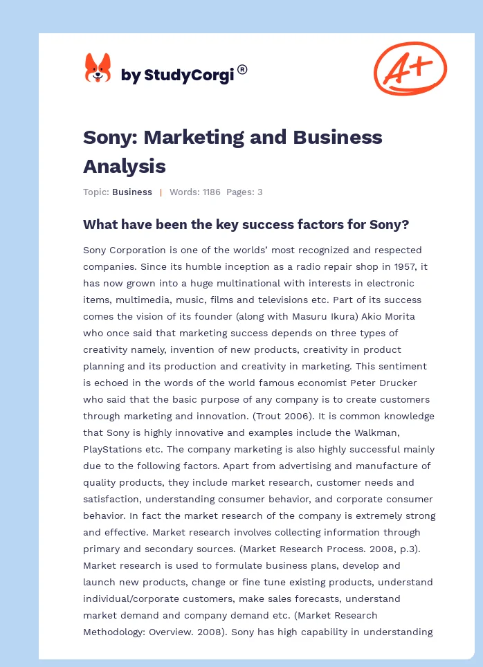 Sony: Marketing and Business Analysis. Page 1