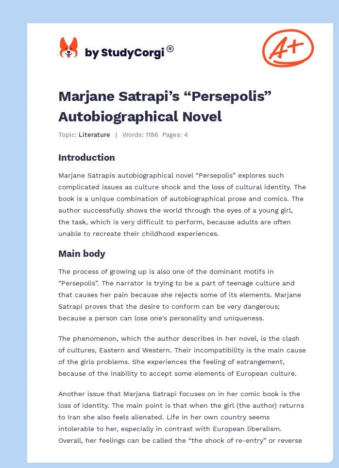 Marjane Satrapi’s “Persepolis” Autobiographical Novel. Page 1