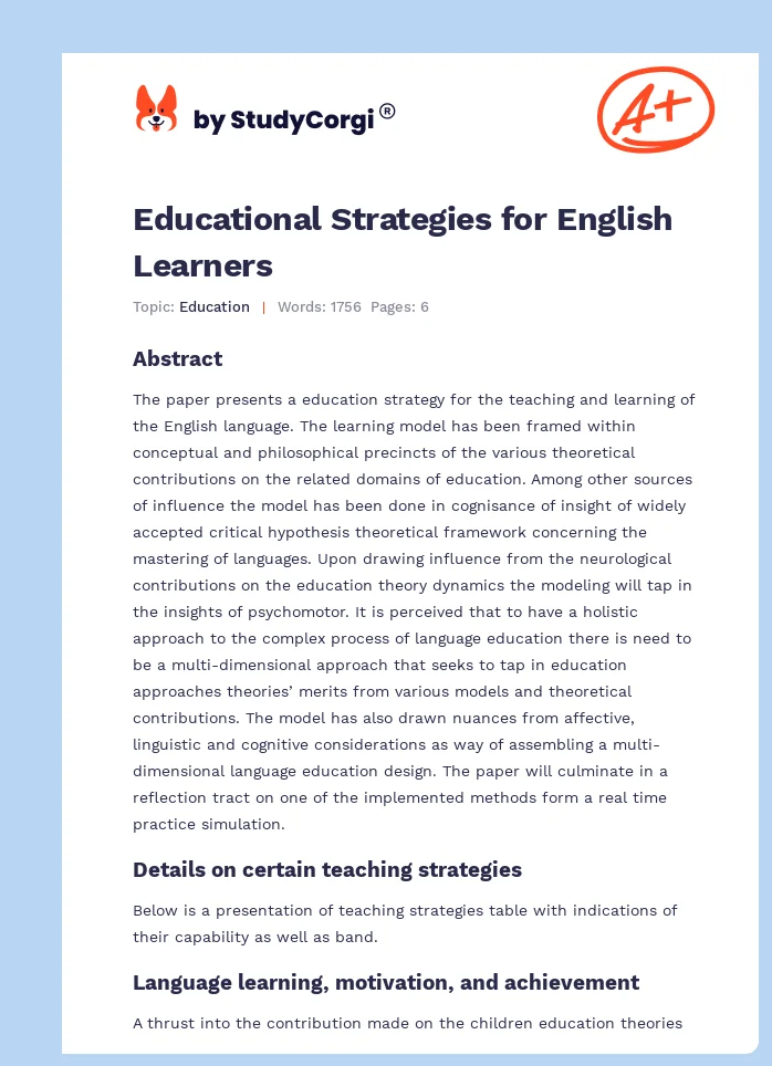 Educational Strategies for English Learners. Page 1