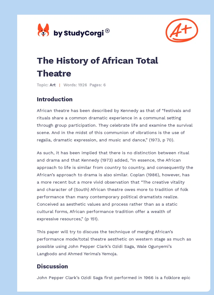 The History of African Total Theatre. Page 1