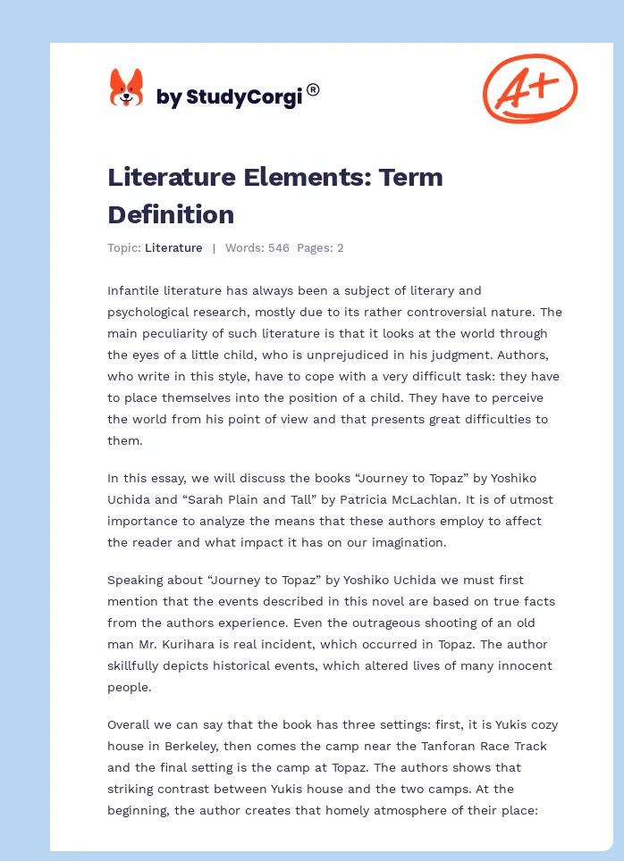 Literature Elements: Term Definition. Page 1
