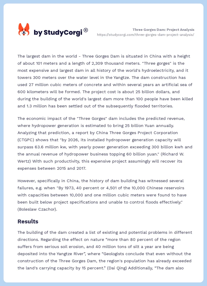 Three Gorges Dam: Project Analysis. Page 2