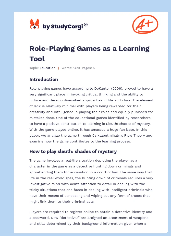 Role-Playing Games as a Learning Tool. Page 1