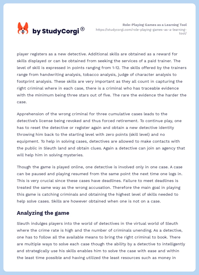 Role-Playing Games as a Learning Tool. Page 2