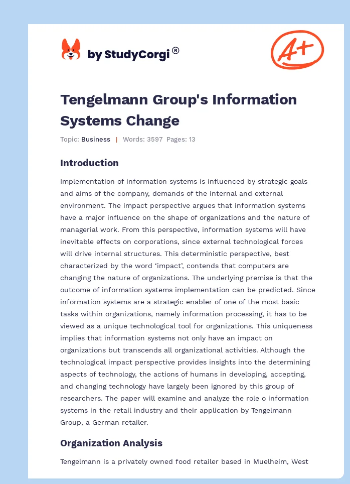 Tengelmann Group's Information Systems Change. Page 1