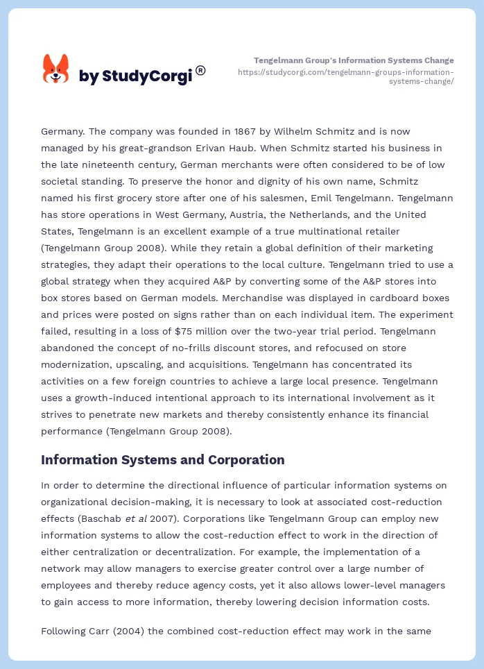 Tengelmann Group's Information Systems Change. Page 2