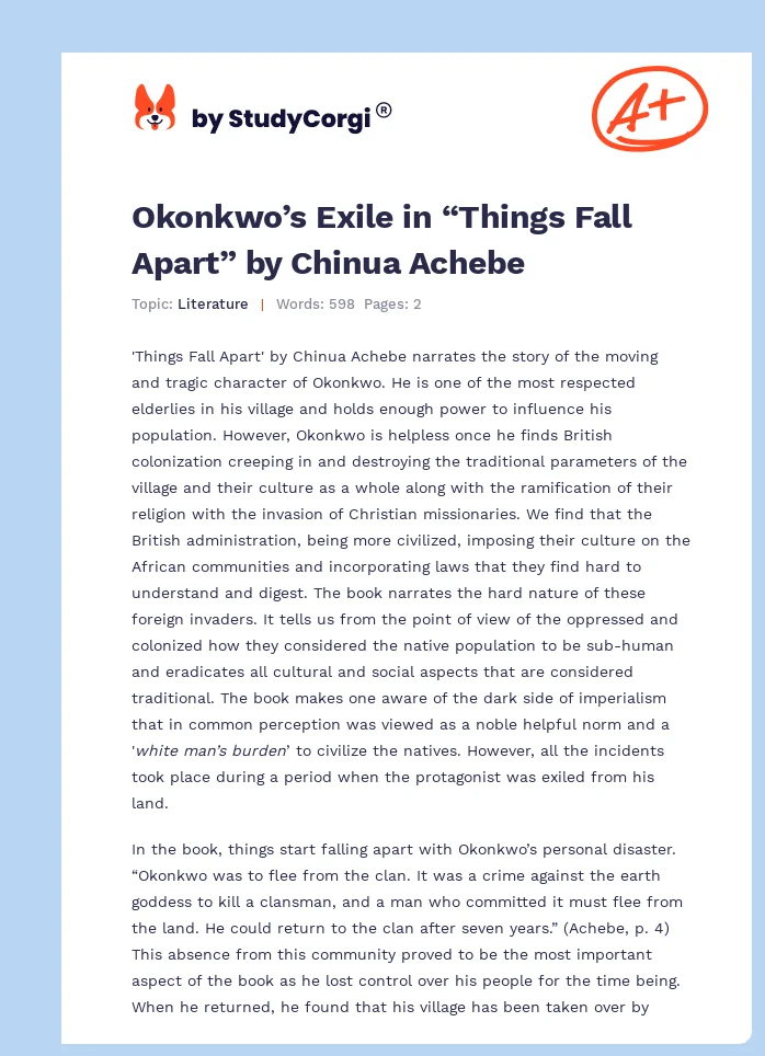 Okonkwo’s Exile in “Things Fall Apart” by Chinua Achebe. Page 1