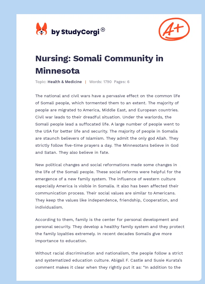 Nursing: Somali Community in Minnesota. Page 1