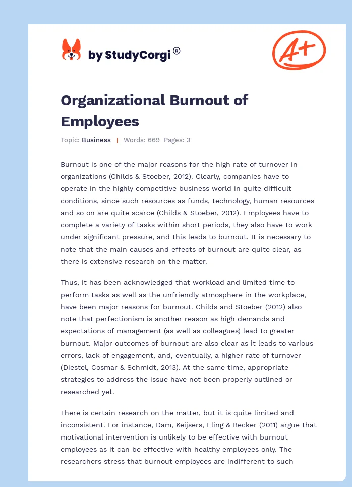 Organizational Burnout of Employees. Page 1