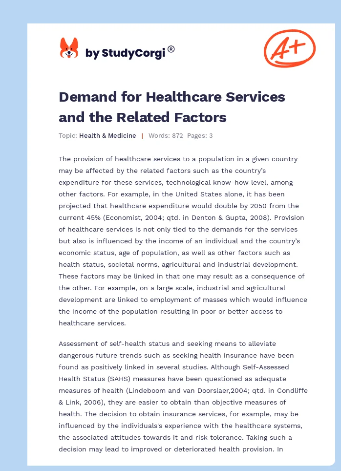 Demand for Healthcare Services and the Related Factors. Page 1